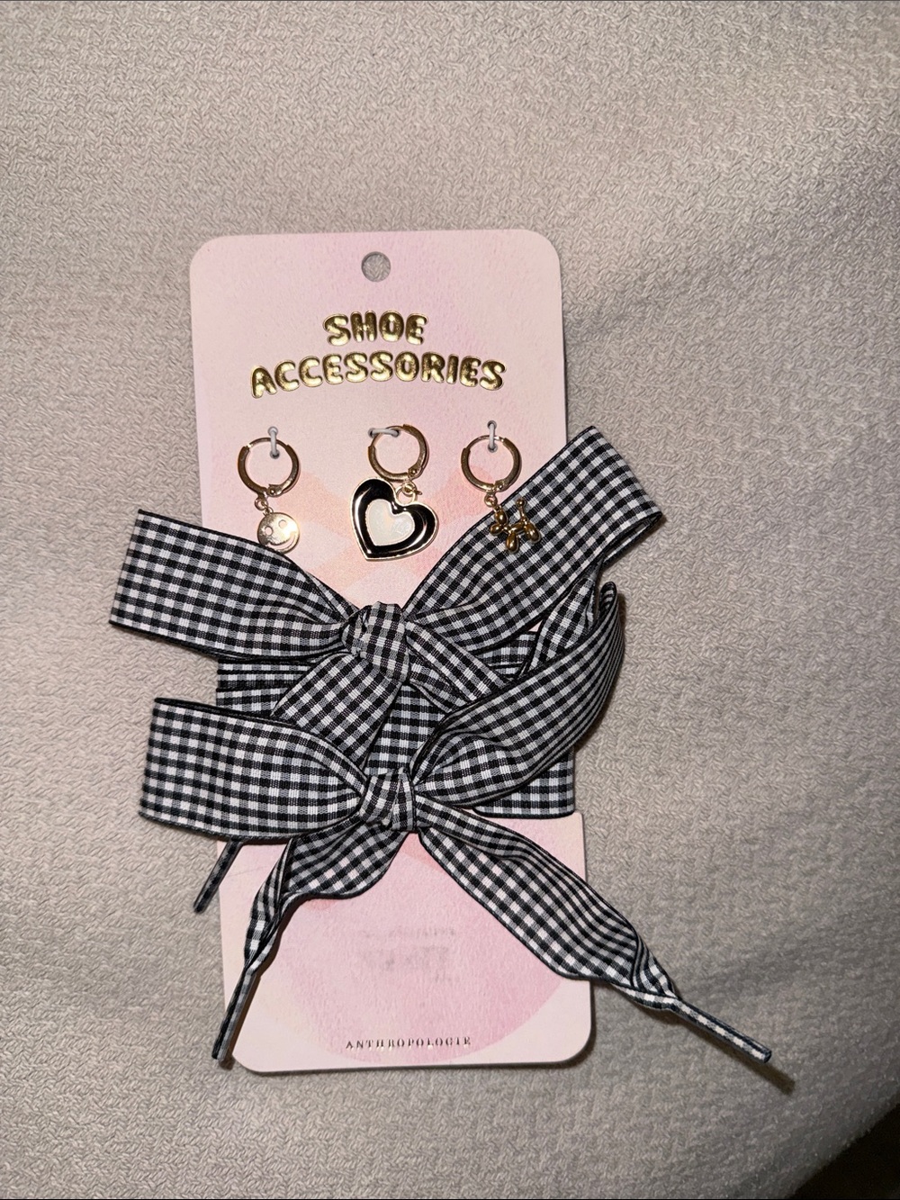 Black & white gingham shoelaces and charms anthropologie